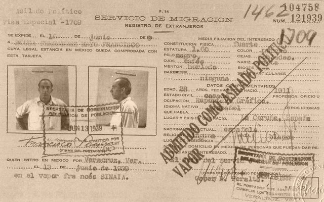 Registro de Francisco Souza Fernández como asilado político. (13 junio 1939)