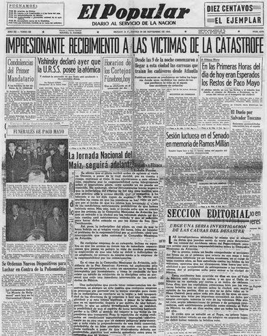 El periódico El Popular, relata el fatídico acontecimiento. 1949